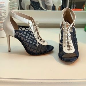 Navy and white lace up Pour la Victoire heels